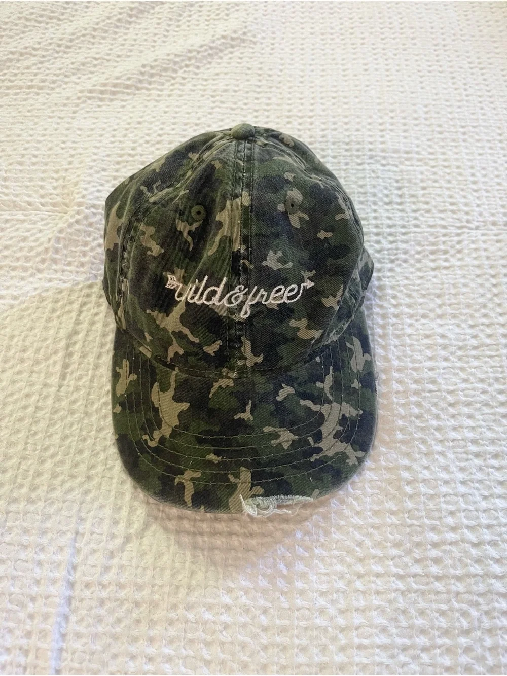 Camo embroidered wild free distressed hat cap